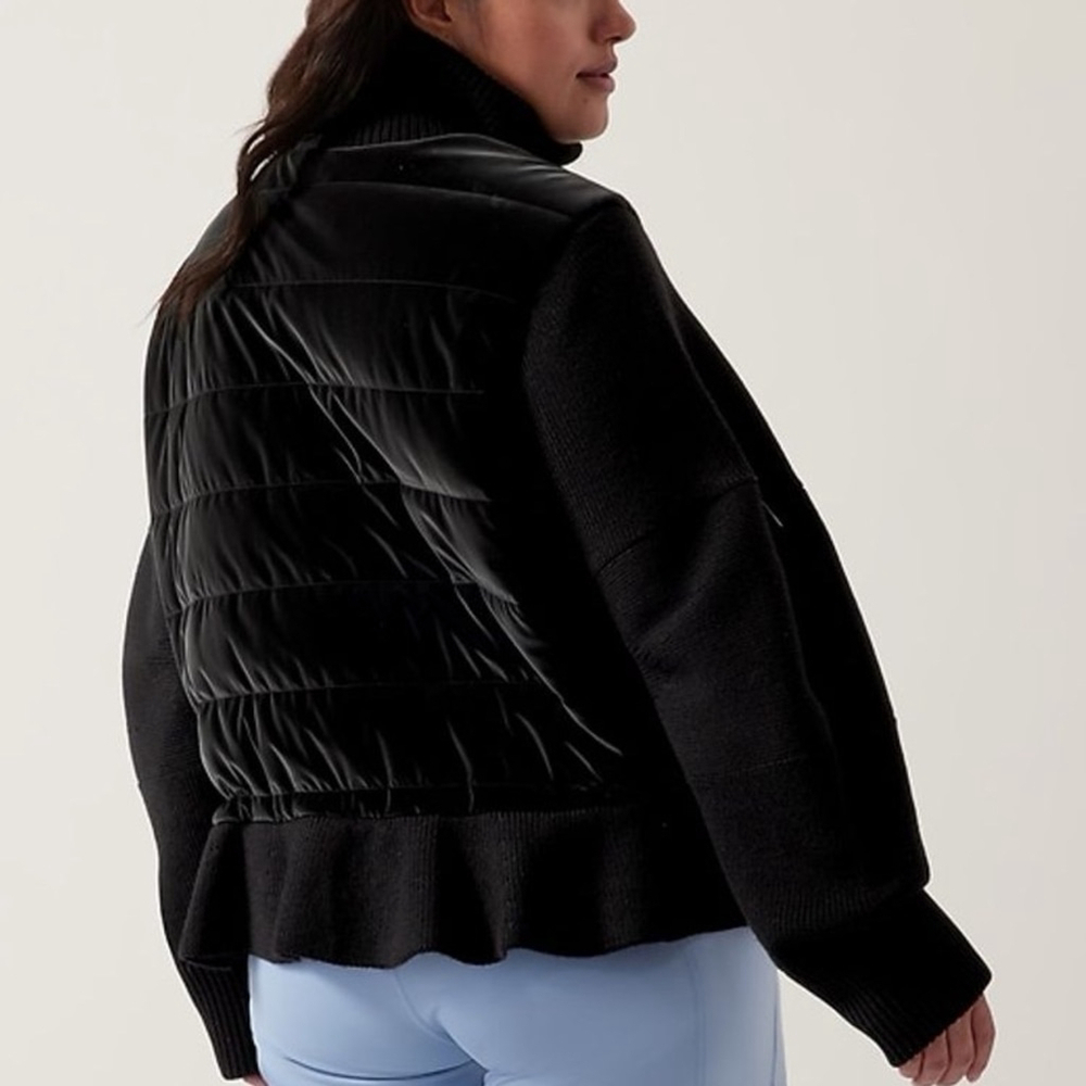 Athleta Hanover Hybrid Black Peplum Primaloft Zip-up Quilted Puffer Jacket 1X - Picture 2 of 12